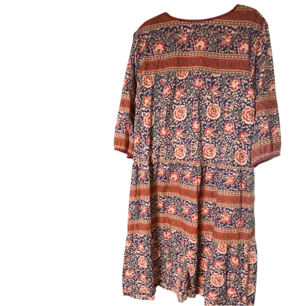 Boho Floral Tiered Maxi Dress in Navy and Rust - Picture 3 of 8